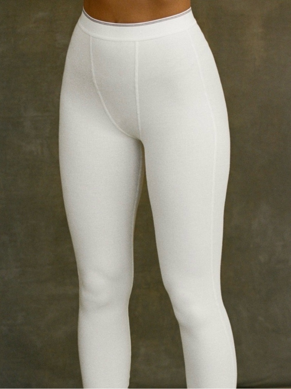 Joah Brown Essential Ribbed Legging White High-Waist Bridal Lounge Size S/M